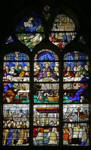 Window depicting the Last Supper and the procession of the Holy Sacrament by French School