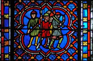Window s2-L depicting people about to arrest Christ in Gethsemane by French School