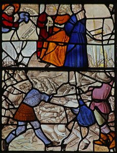 Window s2 depicting Moses at the slaughter of the Amalekites by French School