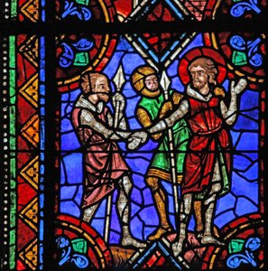 Window depicting St Julian of Brioude story - St Ferreol, a friend of Julien, who died during the Diocletian persecutions, is arrested by French School