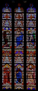 Window w0 depicting Christ and five saints including St Helen by French School