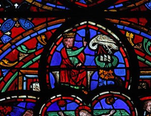 Window depicting David and the Pelican feeding its young by French School