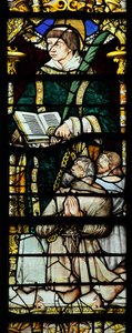 Window depicting St Leonard and two donors by French School