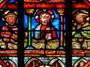 Window w0 depicting a Resurrection scene: the supper at Emmaus by French School