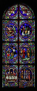 Window w.102 depicting scenes from the life of St Pantaleon by French School