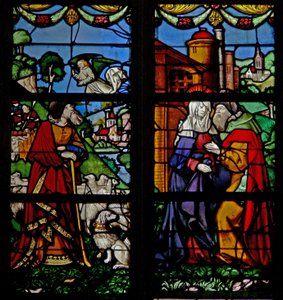 Window depicting the Annunciation to Joachim and the meeting at Golden Gate by French School