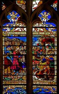Window w119 depicting Joseph before Pharaoh by French School