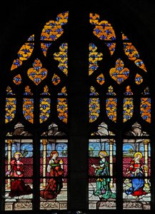 Window depicting heraldic eaglets of the Montmorencys coat of arms