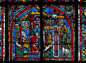 Window w125 depicting Christ visits St Catherine in prison by French School