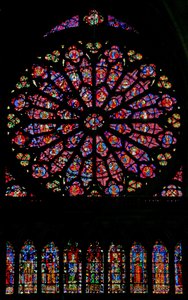 Window w141 depicting the Death of the Virgin Mary by French School