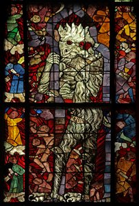 Window w16 depicting a scene from the Last Judgement: the Devil attends by French School