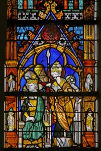 Window depicting St Thomas Becket and Henry II disagree