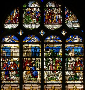 Window w19 depicting scenes from the life of St Fiacre