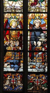 Window depicting St Michael and St Guillaume with Montmorency donors