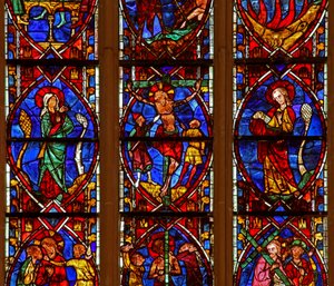 Window depicting the Crucifixion with Mary and John by French School