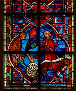 Window depicting labourers by French School