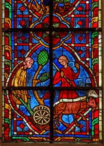 Window depicting labourers by French School