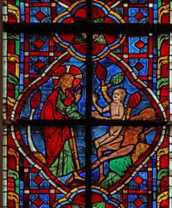Window depicting the Creation of Adam and Eve by French School