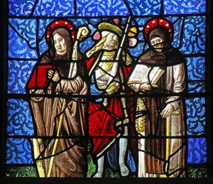 Window depicting St Dominic and St Francis with a chevalier holding a sword by French School