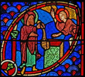 Window w20 depicting Zacharias, the father of St John the Baptist, is visited by an angel in the Temple by French School