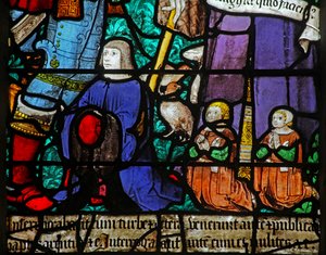 Window depicting a Donor and Children by French School