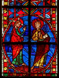 Window depicting St James with Christ by French School