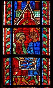 Window depicting Tric-Trac players