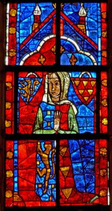 Window depicting a female donor - with arms of Chamaillart by French School