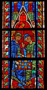 Window depicting players of Dames by French School