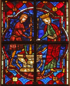 Window depicting a scene from the legend of St John: the saint and the miracle of the crushed jewels by French School