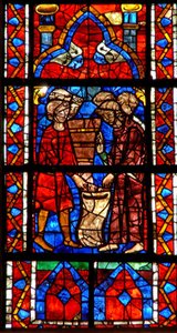 Window depicting donors - bakers by French School