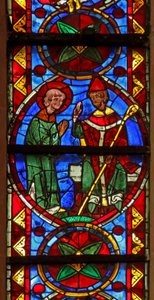 Window w213 depicting St Stephen is sent by his bishop