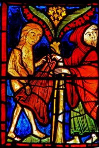 Window w21 depicting Zosimus gives St Mary the Egyptian his cloak by French School