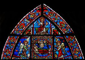 Window depicting St Julian Hospitalier and his wife die and go to heaven by French School