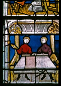 Window w25 depicting a draper at work in the Drapers window