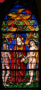 Window 40 depicting Adam and Eve receive the Warning