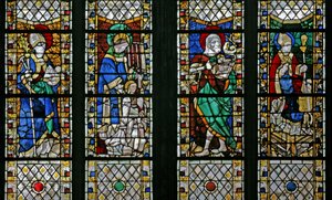 Window depicting St Eloi, St Laurence, St John the Baptist and St Nicholas by French School