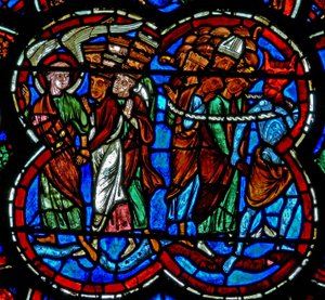 Window depicting a scene from the Last Judgement: the Division of souls by French School