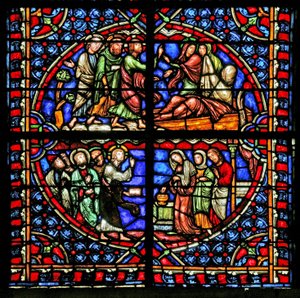 Window depicting background detail and border by French School