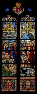Window depicting the Descent from Cross with the donor Francois de Montmorency and Ste Francoise by French School