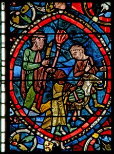 Window depicting Abraham takes Isaac to be sacrificed by French School