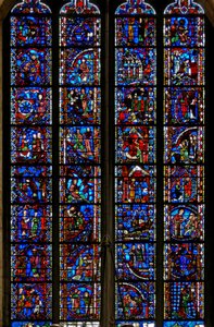 Window depicting scenes from the lives of St Catherine, St Nicholas, St John Baptist, St Stephen by French School