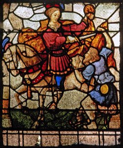 Window depicting the Charity of St Martin: he divides his cloak by French School