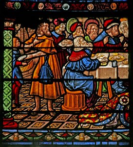 Window depicting the meal at Simon