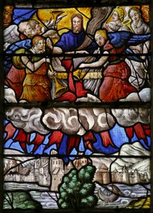 Window w7 depicting Fire from Heaven by French School