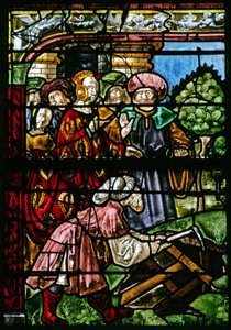 Window depicting St Helen finds the Cross by French School