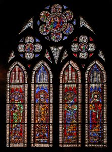 Window depicting Holy Roman Emperors: Charles Martel, Charlemagne, Pepin the Short, Louis the Fair by French School