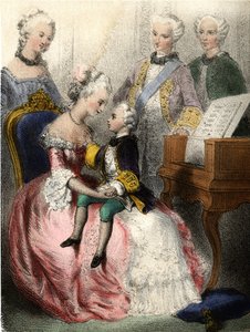 Wolfgang Amadeus Mozart (1756-1791) in the arms of the Austrian Empress Marie-Therese - in The illustrious children - historical tales by Madame Eugenie Foa by French School