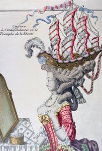 Woman in a Day Dress with a hairstyle a la Belle Poule, period of American Independence