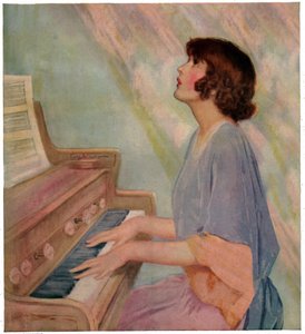 Woman playing organ by French School